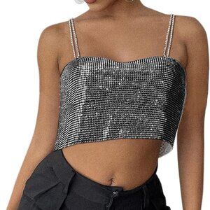 Rhinestone Tank Top Sparkly Backless Crop Top